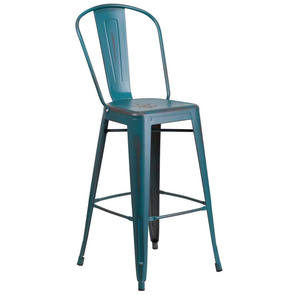 Flash Furniture 30 in. Distressed Kelly Blue Metal Bar Stool ET353430KB