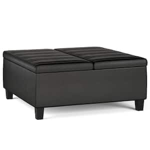 Ellis 36 in. Wide Contemporary Square Coffee Table Storage Ottoman in Distressed Black Vegan Faux Leather