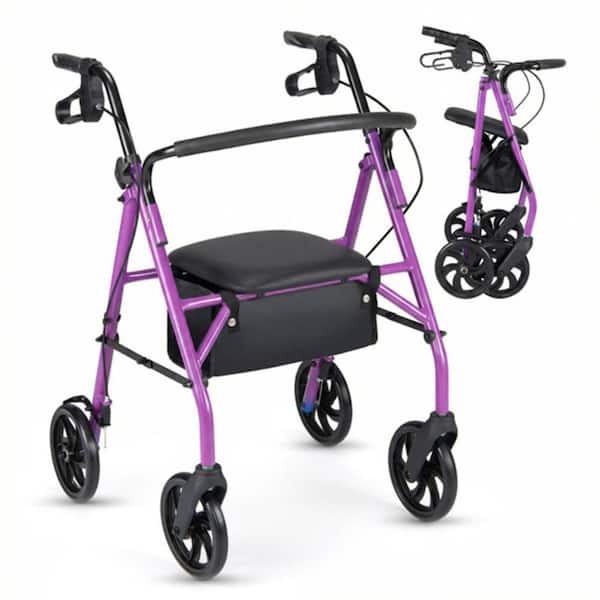Wudkey 2-in-1 Rollator Walker with Seat, 8 in. Large Wheels and