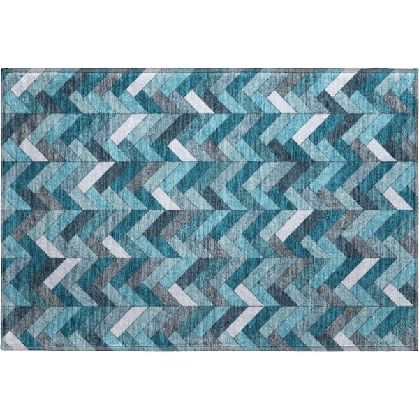 Mayfield Premium Machine Washable Abstract AMF2296 Teal 2 ft. x 3 ft. Accent Rug