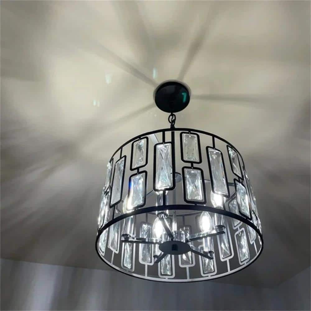 Black Drum Chandelier with Clear Crystals, 5-Light