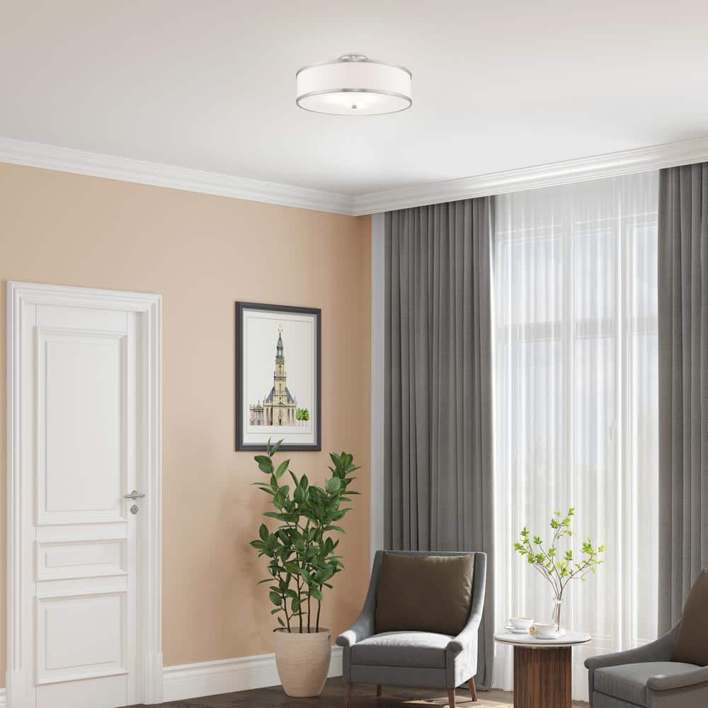 Park Ridge Brushed Nickel 3-Light Semi-Flush Mount with Off-White Shade