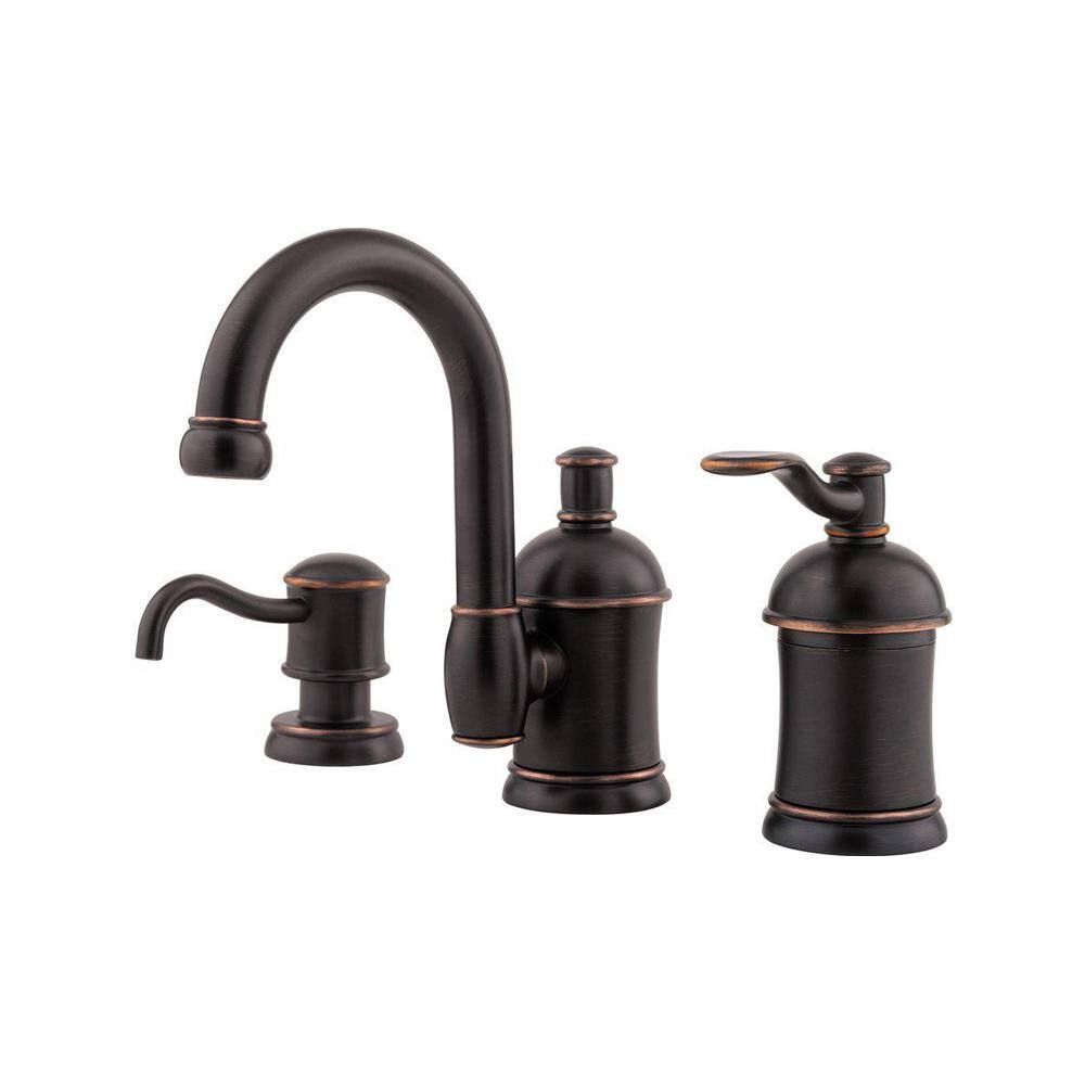 Pfister Amherst 8 In Widespread Single Handle Bathroom Faucet With Soap Dispenser In Tuscan Bronze Lf 049 Ha1y The Home Depot