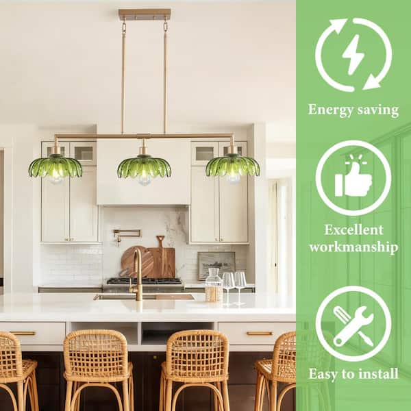 HLJYNJM 3-Light Shine Gold Vintage Linear Kitchen Island