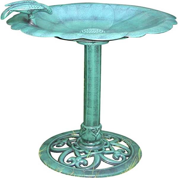 Unbranded 20 in. L x 20 in. W x 31 in. H Antique Flower Birdbath, Green