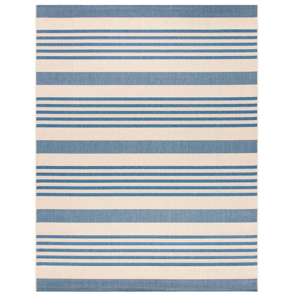 blue and beige striped rug