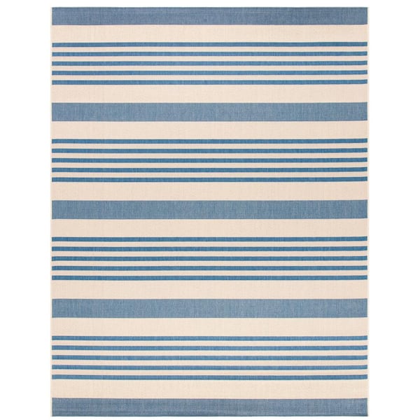 SAFAVIEH Beach House Beige/Blue 8 ft. x 10 ft. Striped Indoor/Outdoor Patio  Area Rug