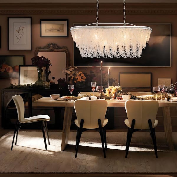 Krall 8-Light 3-Tiered Modern Glam Chrome Drum Crystal Chandelier for Dining Room with Crystal Beads