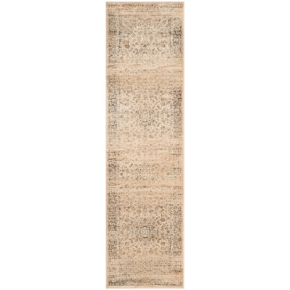 Warm Beige Wool and Viscose Runner Rug