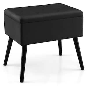 Black Velvet Storage Ottoman Tufted Flip Top Vanity Stool Footrest