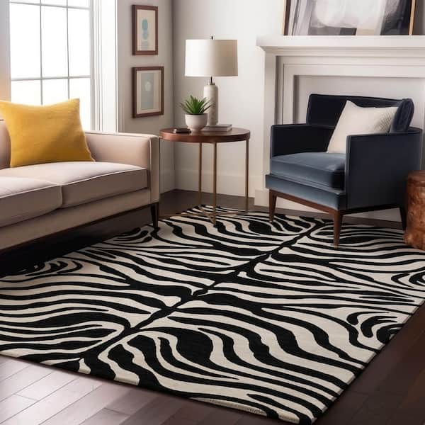 Mayfield Premium Machine Washable Abstract AMF1042 Black 8 ft. x 10 ft. Area Rug