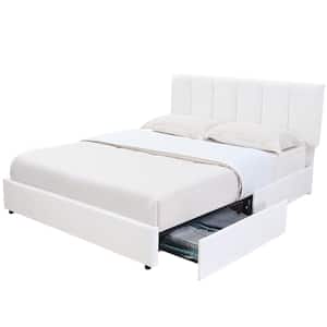 Upholstered Bed Frame White Full Metal Frame With 4-Storage Drawers and Adjustable Headboard Platform Bed Frame