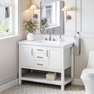 Bayhill 43 in. W x 22 in. D x 36 in. H Bath Vanity in White with Pure White Quartz Top