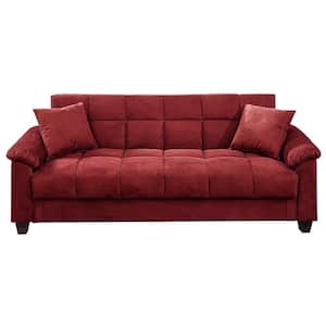 Red Microfiber Adjustable Sofa with 2 Pillows 84" L x 36" W x 34" H