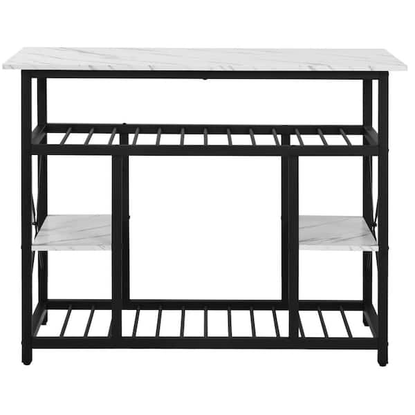 Unbranded Fraley Black Kitchen Island with 4 Open Shelves