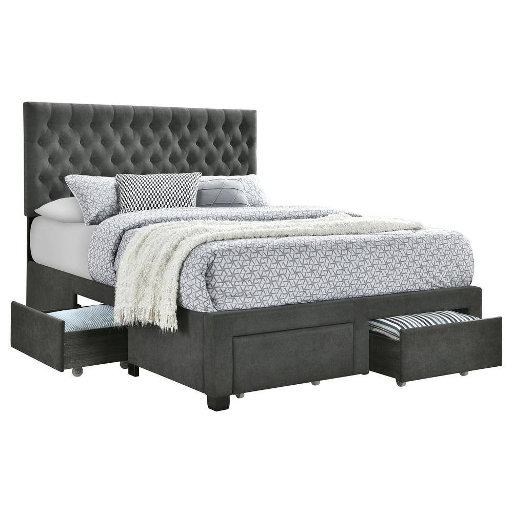 Charleston Charcoal King Storage Bed with Tufted Upholstery
