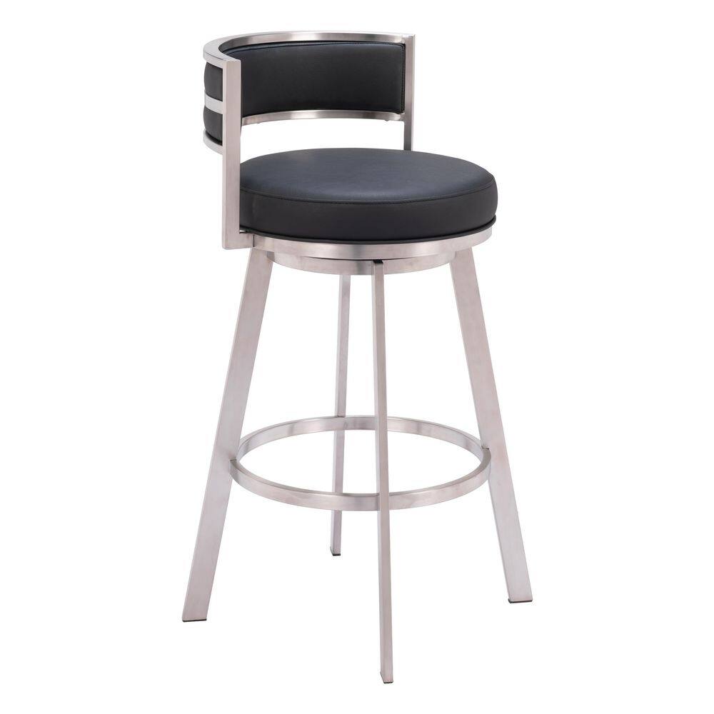 Black Leather and Metal Swivel Counter Stool
