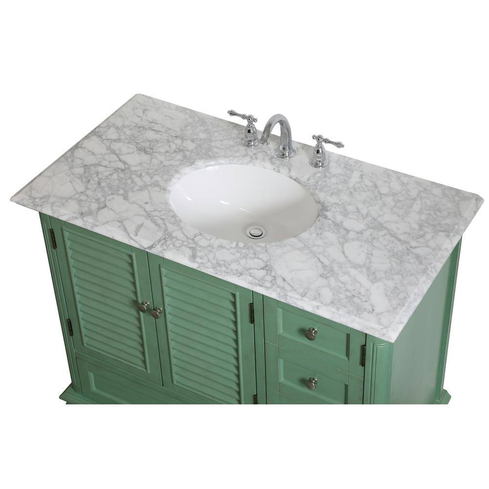 42" Vintage Mint Single Bathroom Vanity with Carrara White Marble Top