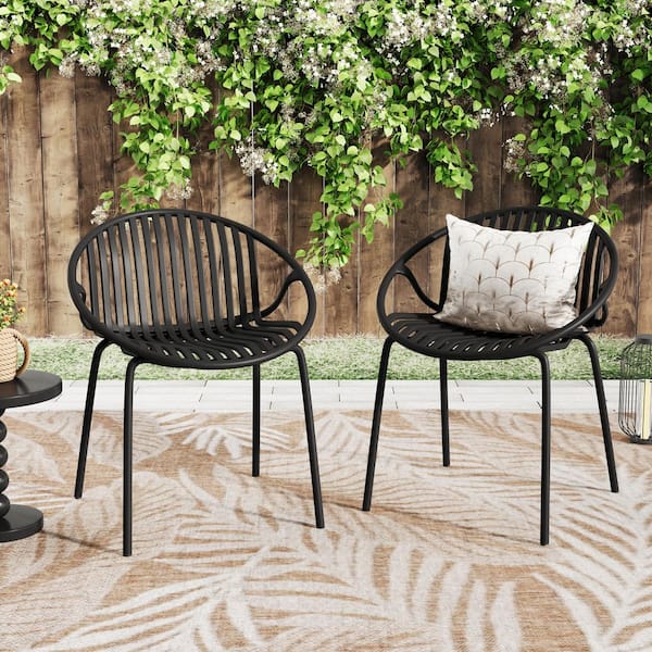 Unbranded (Set of 2) Stackable Patio Dining Chairs-Durable Metal Legs & Ergonomic Plastic Backrest for Outdoor and Indoor Seating