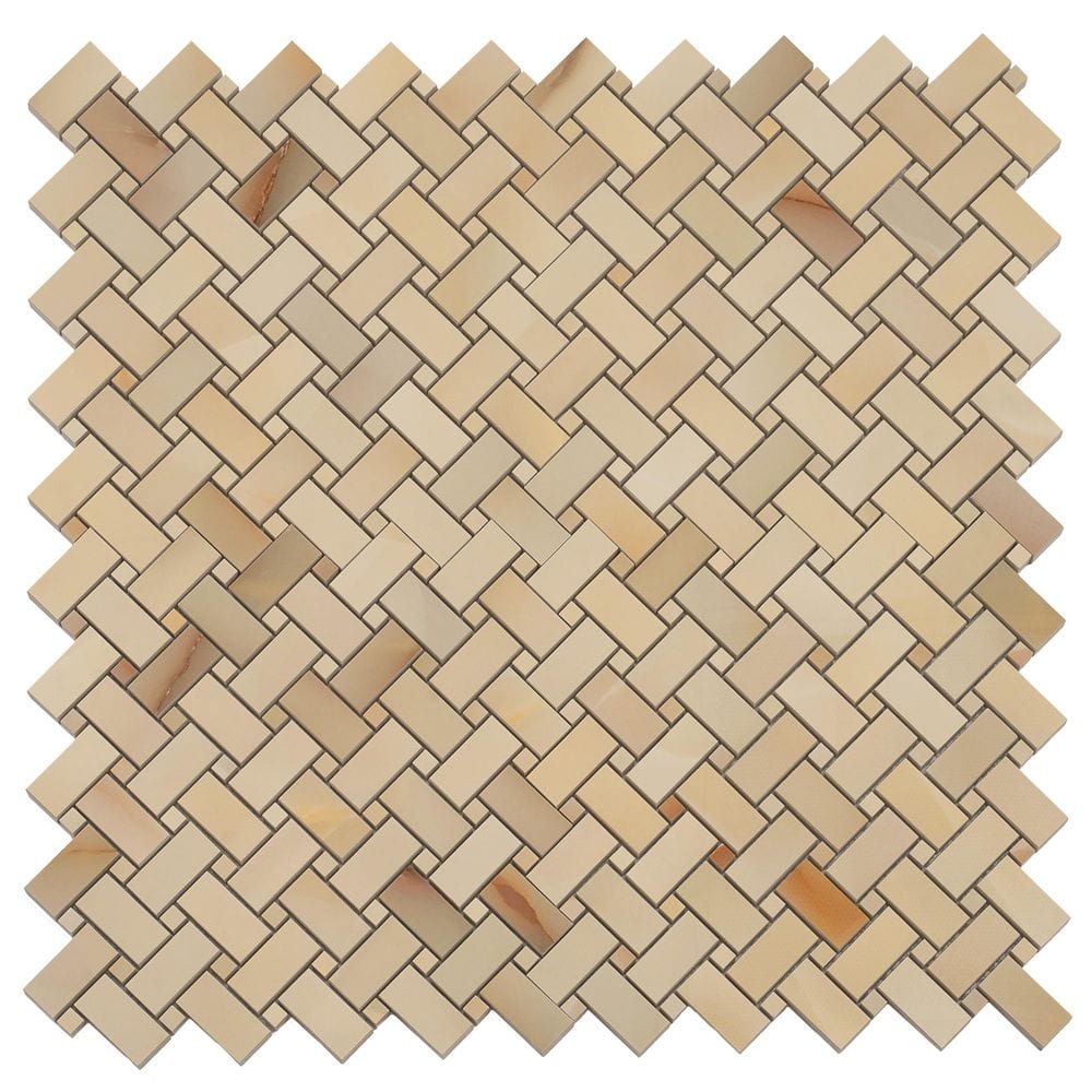 Splendor 12 in x 12 in Lappato Miele Porcelain Onyx Basketweave Mosaic Floor and Wall Tile (4.84 sq ft/case)-5 Pack price history on PriceWatchPro