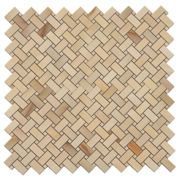 Splendor 12 in x 12 in Lappato Miele Porcelain Onyx Basketweave Mosaic Floor and Wall Tile (4.84 sq ft/case)-5 Pack