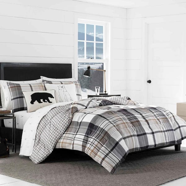 Eddie Bauer Normandy 3 Piece Black Plaid Micro Suede King Comforter Set 223944 The Home Depot