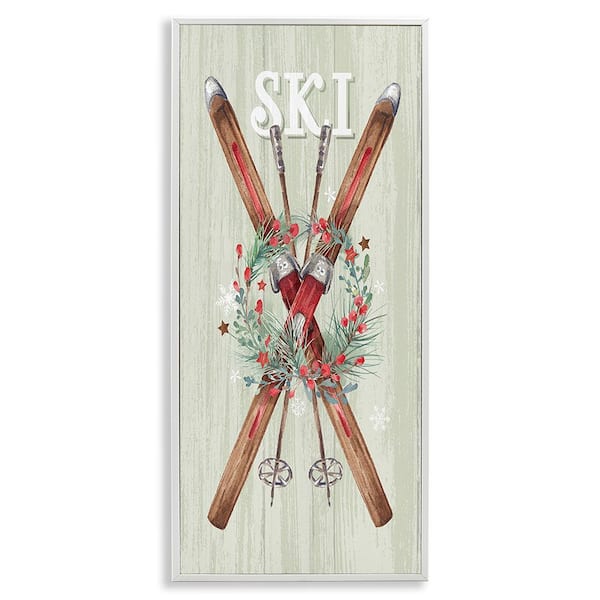Stupell Industries Rustic Winter Skis by Courtney Morgenstern 1-Piece Framed Graphic Print Nature Poster Art Print 30 in. x 13 in.