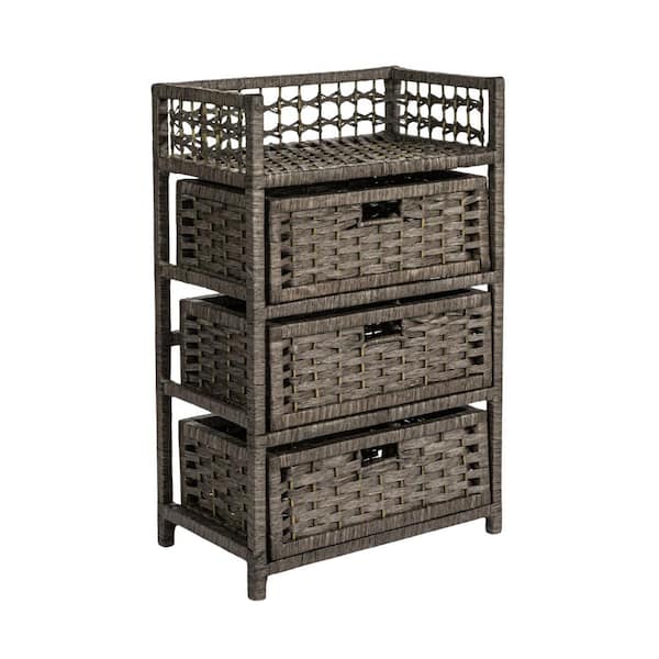 HOUSEHOLD ESSENTIALS Woven Accent Furniture Gray Finish 26.4 in. H Accent Cabinet with 3-Drawers
