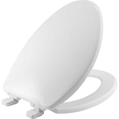 Kimball Elongated Soft Close Plastic Closed Front Toilet Seat in White Never Loosens and Free Installation Tool