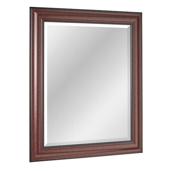 Deco Mirror Traditional 28 in. W x 34 in. H Framed Rectangular Beveled Edge Bathroom Vanity Mirror in Cherry