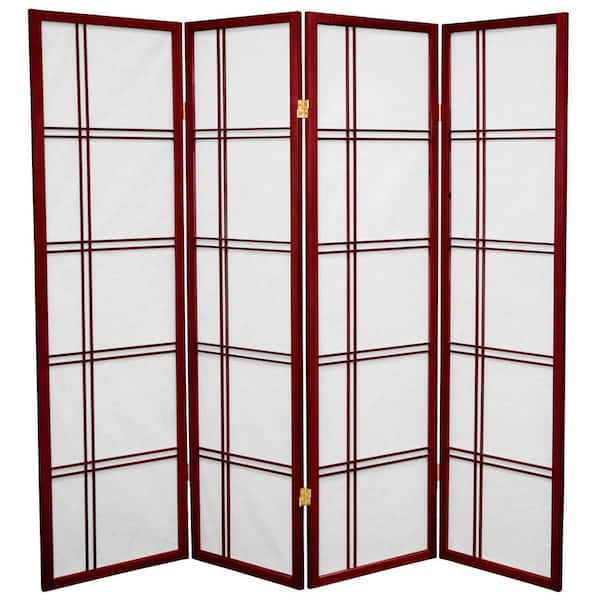 RED LANTERN 5 ft. Rosewood 4-Panel Room Divider