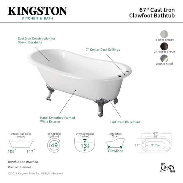 H.eden Aqua Eden 67 in. Cast Iron Single Slipper Clawfoot Bathtub