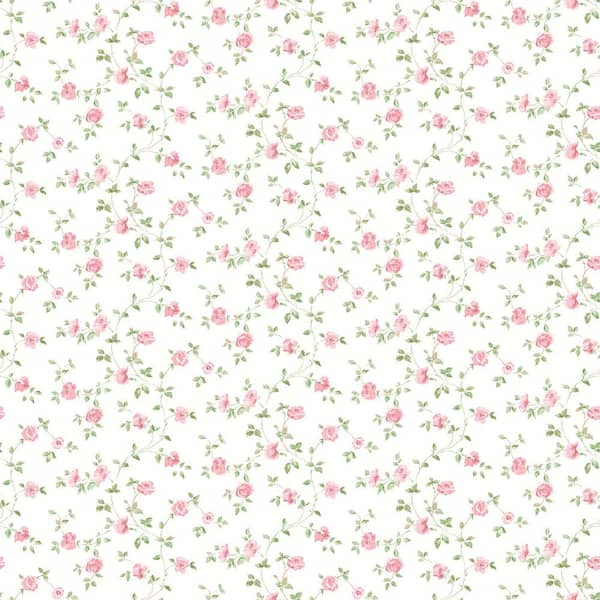 Unbranded Miniatures 2-Pink/Green/White Miniature Rose Trellis Design Matte Finish Non-Pasted Vinyl on Non-Woven Wallpaper Sample