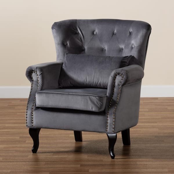 Baxton Studio Fletcher Grey and Dark Brown Armchair 195 12443 HD