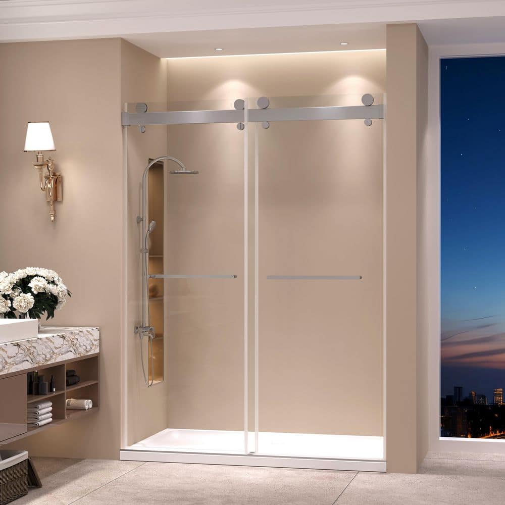 72 in. W x 78 in. H Sliding Frameless Shower Door in Brushed Silver Finish with Tempered Glass with Soft-Closing System price history on PriceWatchPro