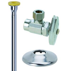 Toilet Kit: 1/2 in. Sweat x 3/8 in. Comp Brass Multi-Turn Angle Valve with 12 in. Riser and Flange