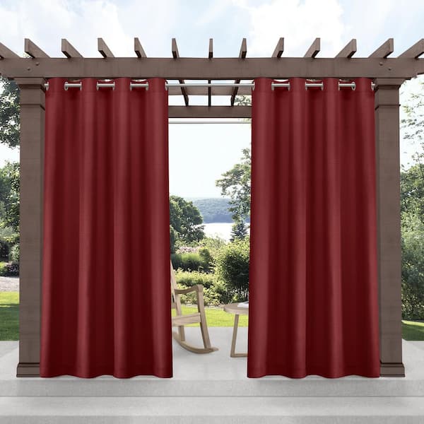 EXCLUSIVE HOME Delano Radiant Red Solid Light Filtering Grommet Top Indoor/Outdoor Curtain, 54 in. W x 120 in. L (Set of 2)