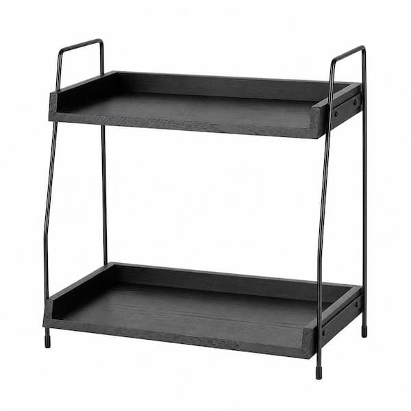 85.3 oz. Black Coffee Station Organizer, 2 Tier Wooden Shelf for Coffee Bar Accessories, Condiment Storage Caddy