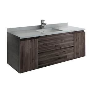 Formosa 54 in. Modern Wall Hung Vanity in Warm Gray with Quartz Stone Vanity Top in White with White Basin