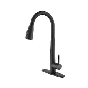 Single Handle Pull Down Sprayer Kitchen Faucet with Deckplate Included and 3-Modes in Matte Black