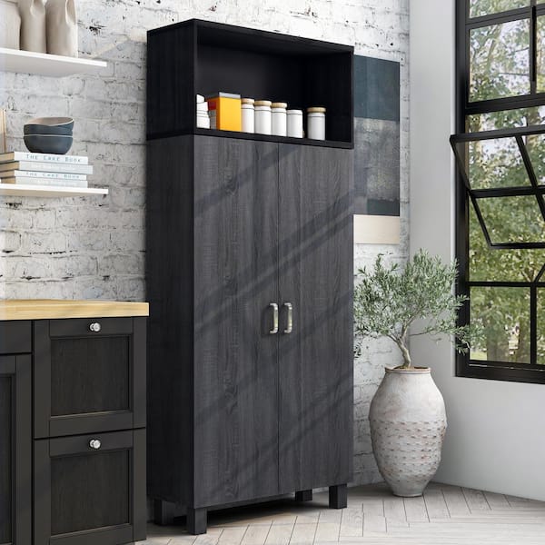 Furniture of America Watson Charcoal Gray Pantry Cabinet with Double Doors