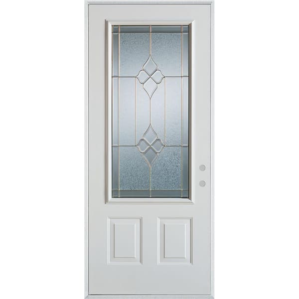 Stanley Doors 32 in. x 80 in. Geometric Brass 3/4 Lite 2-Panel Painted White Left-Hand Inswing Steel Prehung Front Door