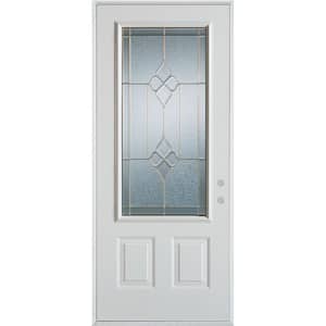 36 in. x 80 in. Geometric Brass 3/4 Lite 2-Panel Painted White Left-Hand Inswing Steel Prehung Front Door