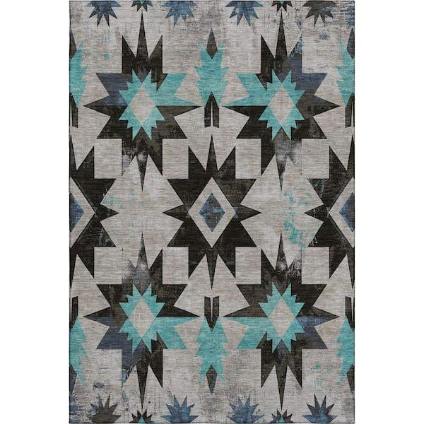 Mayfield Premium Machine Washable Abstract AMF1893 Black 9 ft. x 12 ft. Area Rug