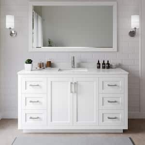 Miranda 66 in. W x 22 in. D x 33.75 in. H Single Sink Bath Vanity in White with Carrara Cultured Marble Top and Mirror