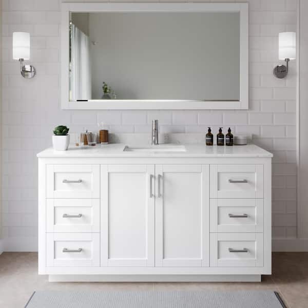 Wyndham Collection Miranda 66 in. W x 22 in. D x 33.75 in. H Single Sink Bath Vanity in White with Carrara Cultured Marble Top and Mirror