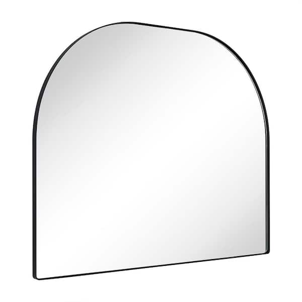 TEHOME TOMACE 40 in. W x 32 in. H Large Arched Metal Framed Wall Mounted Bathroom Vanity Mirror in Matt Black