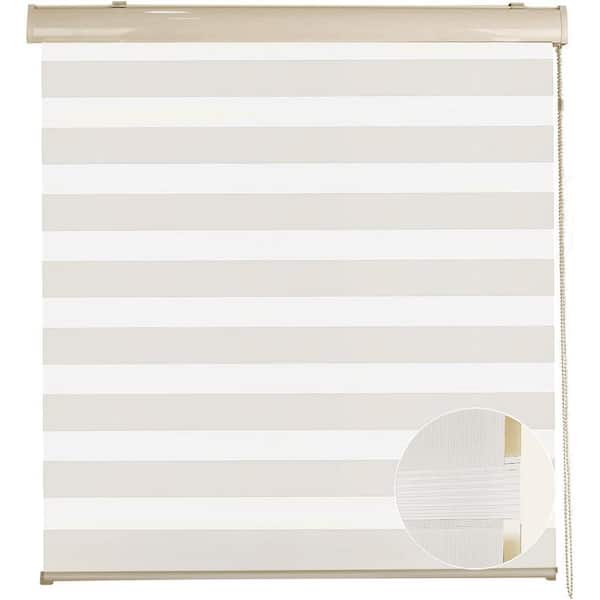 Pro Space Zebra White Corded Roller Shades Dual Layer Shades Light Control Suitable for Any Room, 39 in. x 72in.
