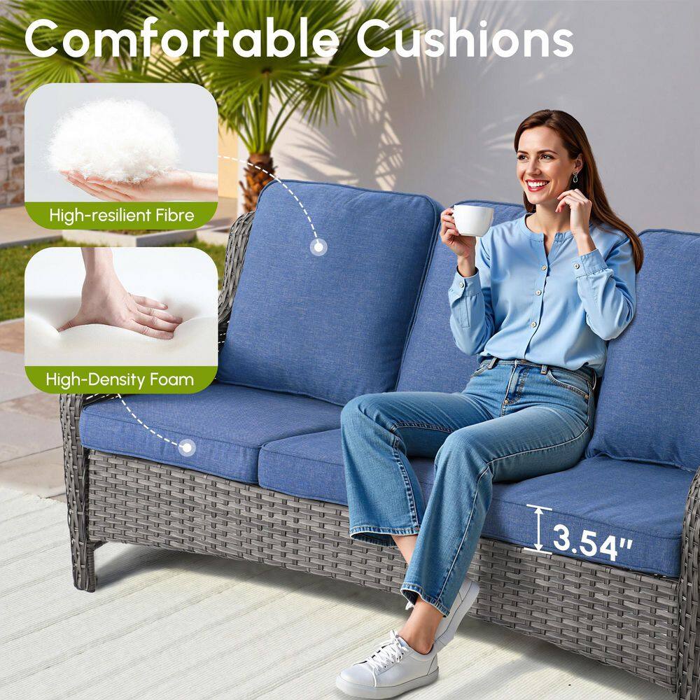Orlando 8-Piece Denim Blue Cushioned Wicker Patio Sofa Set