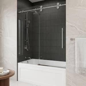 Elan 60 in. W x 66 in. H Sliding Frameless Tub Door with Laminated Glass and Handle in Stainless Steel
